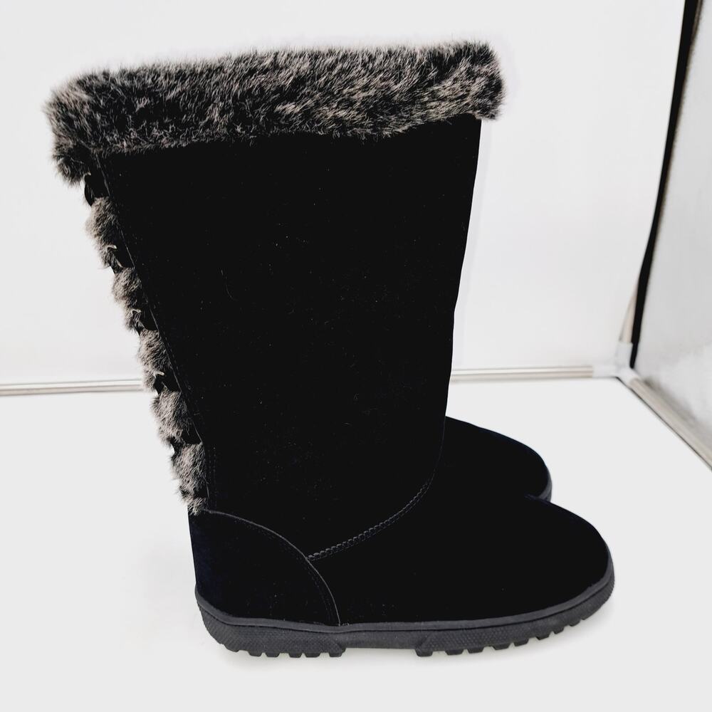 Rampage Black 7.5 Black Suede Faux Fur Winter Snow Boots